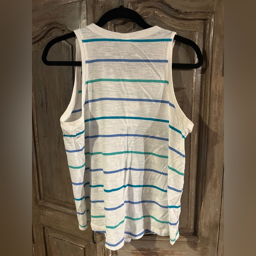 CAbi White Tank Top with Blue and Green Stripes - Picture 3 of 3